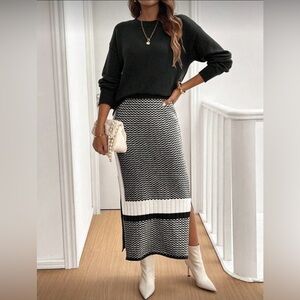 SHEIN Colorblock Knit Patterned Skirt